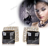 Pair of Retro Style Black Gem Ear Nails Earrings Earbobs Eardrops Ear Pins for Women Girls NAF-98179