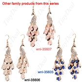 Peacock Pendant Metal&amp; Rhinestone Ear Pin Dangle Earrings Earbob Eardrop for Girl Woman Lady - Golden with Blue WNL-35605