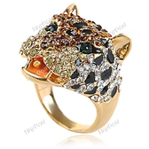 Fashionable Multi-Color Rhinestones Leopard Head Alloy Finger Ring Jewelry Ornament Decor for Women Lady Girl WNL-56100